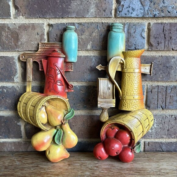 Vintage Miller Studio Chalkware Wall Plaques 1976 Set of 2 Harvest Fall Decor